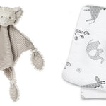 Afrique Elephant Lovey and lulujo Muslin Swaddling Blanket Set