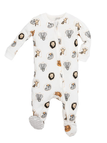 Baby Animal Print Zipper Footie