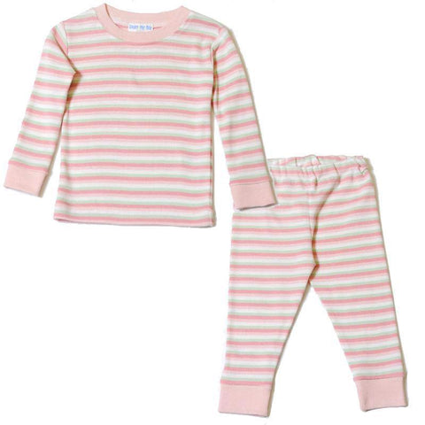 Baby Long Johns - Pink Green Cream Stripe