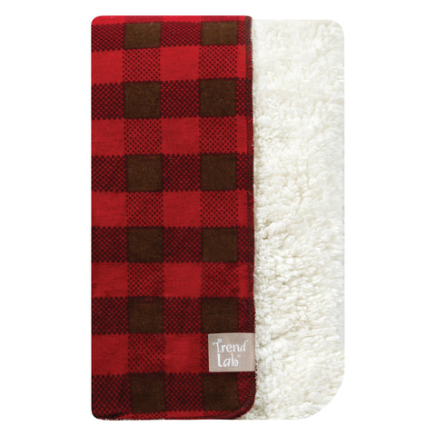 Brown and Red Buffalo Check Faux Shearling Blanket