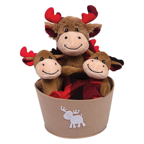 Buffalo Check Moose 4 Piece Plush Gift Set Bucket
