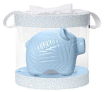 Photo 1 Ceramic Coin Bank, Measures 6.5" W x 5.5" H x 4.5" D - Blue Piggy