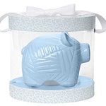 Ceramic Coin Bank, Measures 6.5" W x 5.5" H x 4.5" D - Blue Piggy