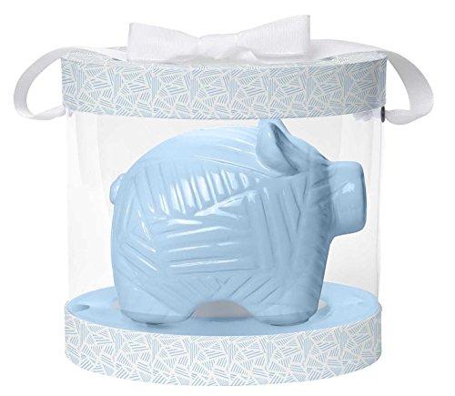 Ceramic Coin Bank, Measures 6.5" W x 5.5" H x 4.5" D - Blue Piggy