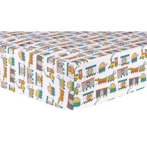 Circus Train Deluxe Flannel Fitted Crib Sheet