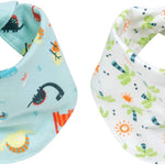 Dinosaur 2 Pack Reversible Flannel Bandana Bib Set
