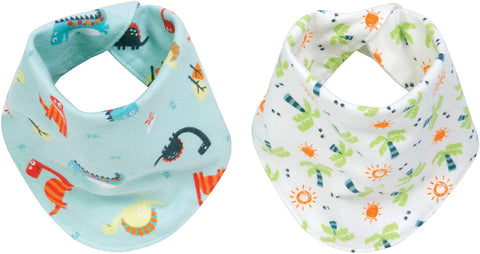 Dinosaur 2 Pack Reversible Flannel Bandana Bib Set