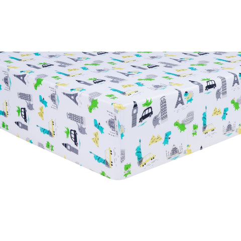 Dinosaurs Around the World Jersey Fitted Crib Sheet