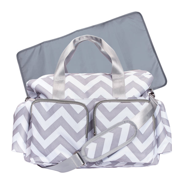 Gray and White Chevron Deluxe Duffle Diaper Bag