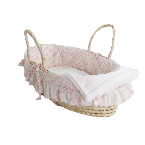 Heaven Sent Girl Pink Polka Dot & Floral Moses Basket