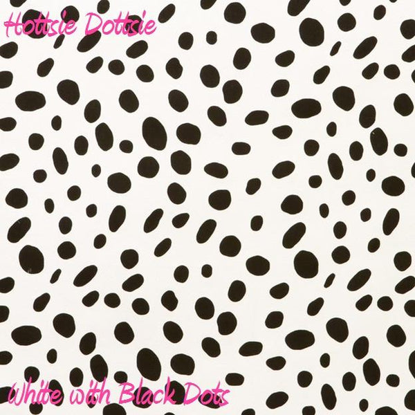 Hottsie Dottsie White Background w/ Black Dots Print Fabric- 3yds.