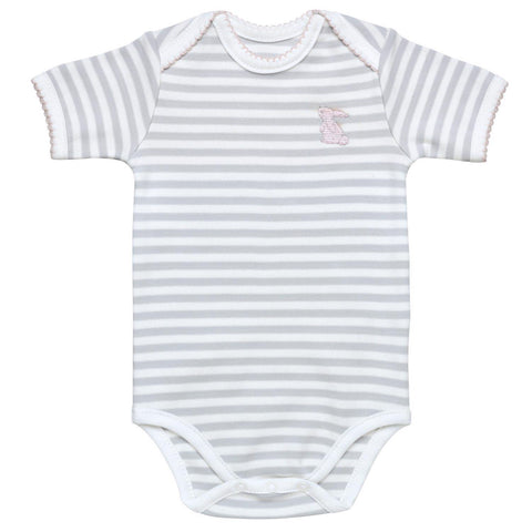 3-6M / Grey Stripe w/Pink Trim