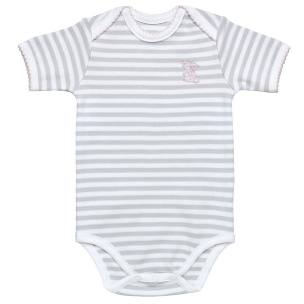 3-6M / Grey Stripe w/Pink Trim