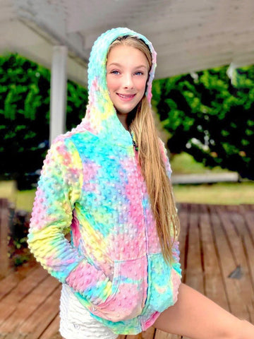 MINKY BUBBLE HOODIE - COTTON CANDY TIE DYE