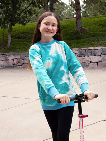 MINKY CREWNECK TOP - TURQUOISE TIE DYE