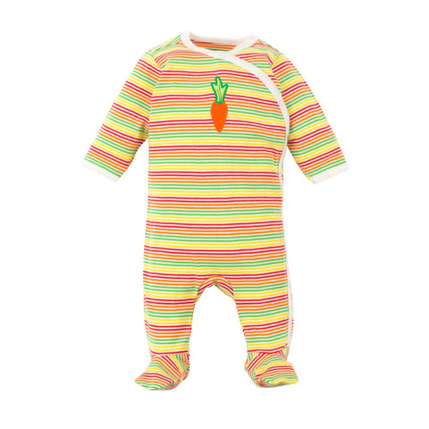 Multicolor Stripe Baby Side Snap Footie with Fold-over Mittens