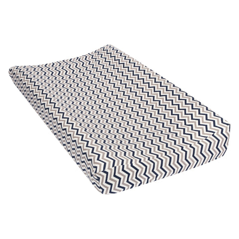 Navy and Gray Chevron Deluxe Flannel Changing Pad Cover