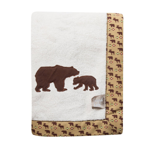 Northwoods Bear Framed Coral Fleece Baby Blanket