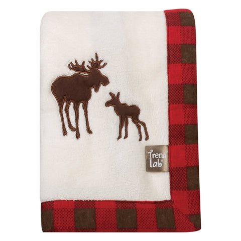 Northwoods Moose Framed Coral Fleece Baby Blanket