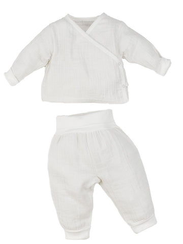Organic Cotton Baby Muslin Side Snap Top and Pant Two Piece Set - White