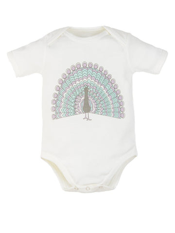 Organic Cotton Baby Short Sleeve Lap Shoulder Bodysuit - Peacock