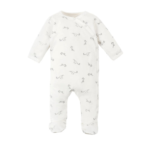 Organic Cotton Baby Stork Print Side Snap Footie