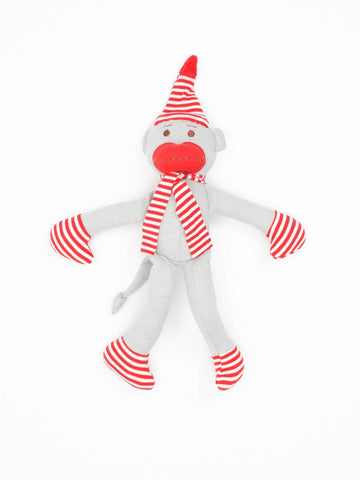 Organic Cotton Big Holiday Monkey Toy - 11" tall