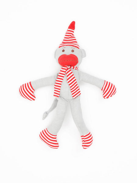 Organic Cotton Big Holiday Monkey Toy - 11" tall