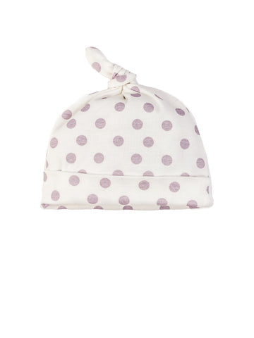 Organic Cotton Knot Top Baby Beanie - Lavender Dot