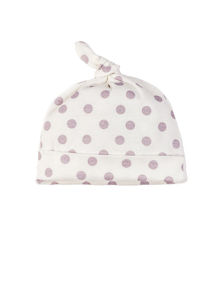 Organic Cotton Knot Top Baby Beanie - Lavender Dot