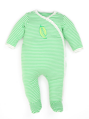 Organic Cotton Unisex Baby Green Stripe Bean Side Snap Footies