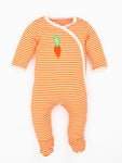 Photo 1 Organic Cotton Unisex Baby Orange Stripe Carrot Side Snap Footies