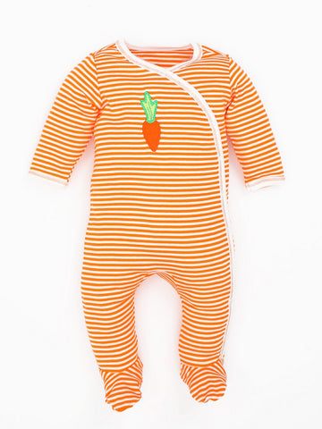 Organic Cotton Unisex Baby Orange Stripe Carrot Side Snap Footies