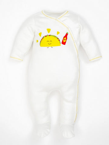 Organic Cotton Unisex Baby Taco Print Side Snap Footies