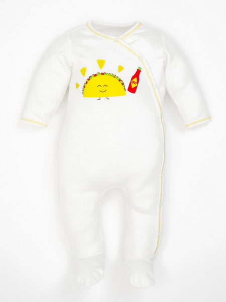 Organic Cotton Unisex Baby Taco Print Side Snap Footies