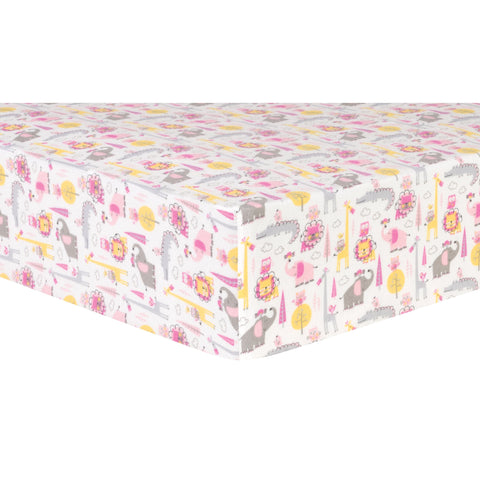 Pink Animal Safari Deluxe Flannel Fitted Crib Sheet
