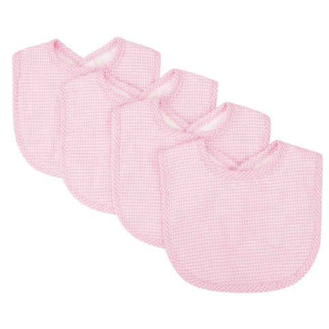 Pink Gingham Seersucker 4 Pack Bib Set