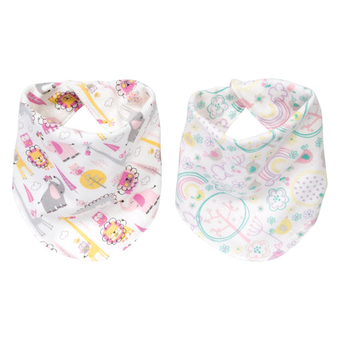 Pink Safari 2 Pack Reversible Flannel Bandana Bib Set