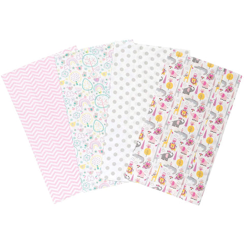 Pink Safari 4 Pack Flannel Burp Cloth Set