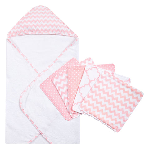 Pink Sky 6 Piece Chevron Hooded Towel and Wash Cloth Set