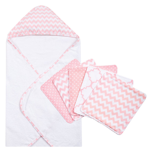 Pink Sky 6 Piece Chevron Hooded Towel and Wash Cloth Set