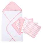 Photo 2 Pink Sky 6 Piece Dot Hooded Towel and Wash Cloth Set