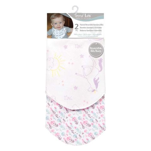 Unicorn Rainbow 2 Pack Reversible Flannel Bandana Bib Set