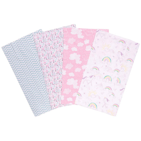 Unicorn Rainbow 4 Pack Flannel Burp Cloth Set