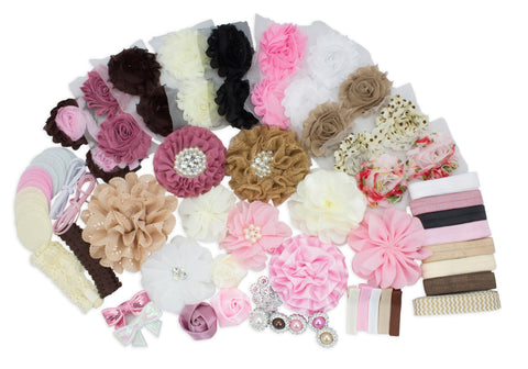 Vintage Collection - Fashion Headband Kit - Baby Shower Games Headband Station Party Supplies for DIY Hair Bow Maker - Make 32 Headbands and 5 Clips